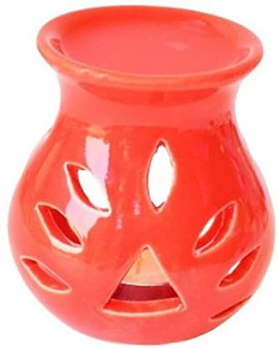 Breezy Aroma حامل شمعة شايليت سيراميك أحمر برائحة منعشة، موقد زيت، مصباح رائحة، ناشر رائحة 35 سم ارتفاع × 3 سم عرض - Image 4