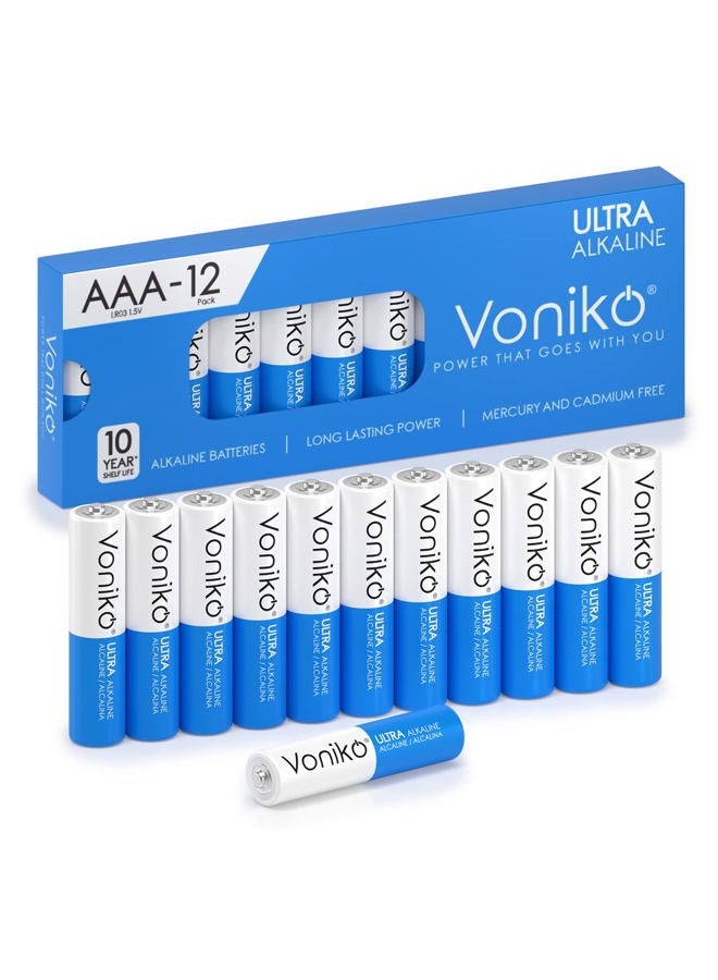 Voniko Premium Grade AAA Batteries - 12 Pack - Alkaline Triple A Battery - Ultra Long-Lasting, Leakproof 1.5v Batteries - 10-Year Shelf Life - Image 1