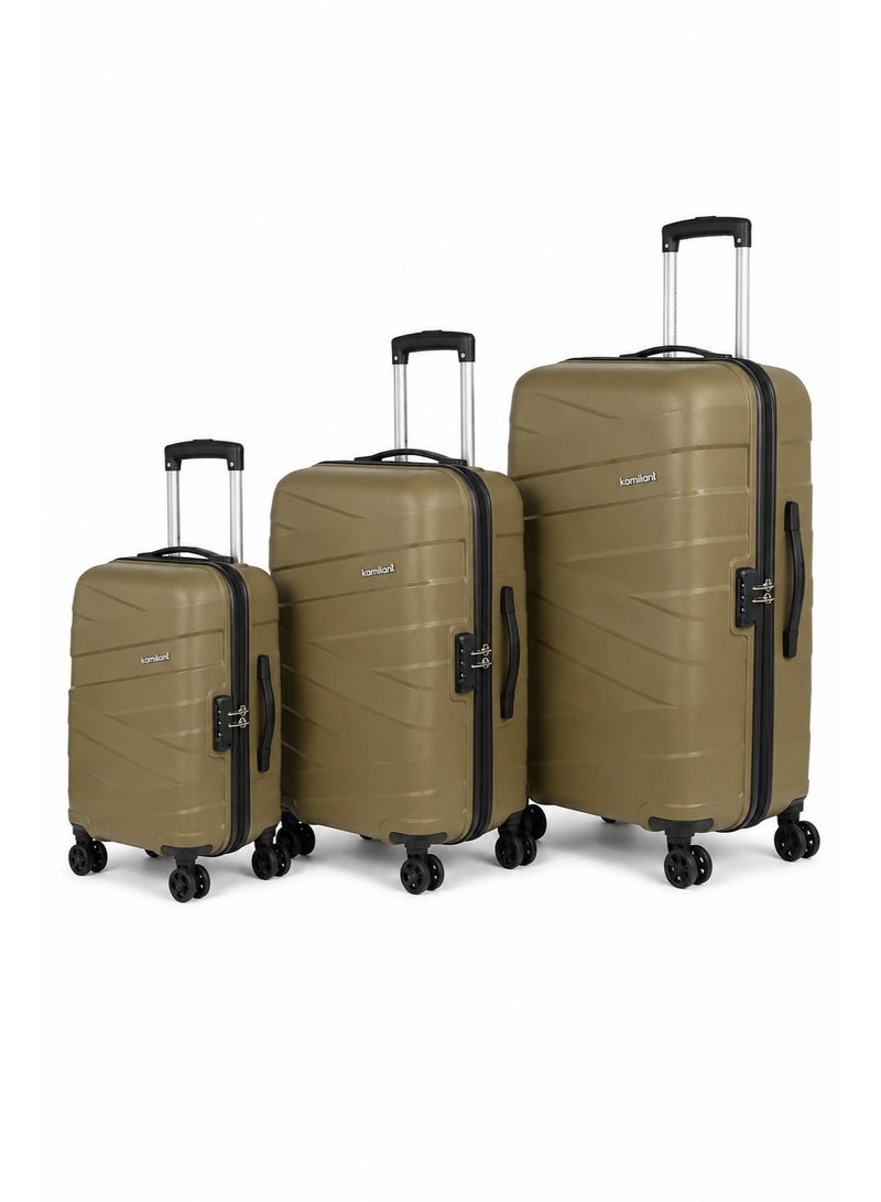 Kamiliant by American Tourister Ryker DW 3pc Set (55 + 68 + 79 cm), 4 Spinner Wheels, Hard Top, Polypropylene, Military Olive|Combination Lock|Internal Divider Pad|Lightweight & Durable|Cross Ribbons - 3 Years International Warranty - Image 1