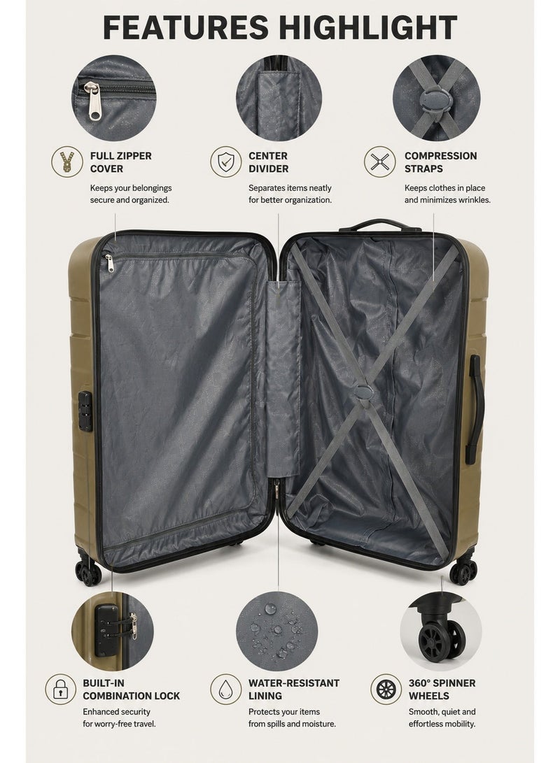 Kamiliant by American Tourister Ryker DW 3pc Set (55 + 68 + 79 cm), 4 Spinner Wheels, Hard Top, Polypropylene, Military Olive|Combination Lock|Internal Divider Pad|Lightweight & Durable|Cross Ribbons - 3 Years International Warranty - Image 4