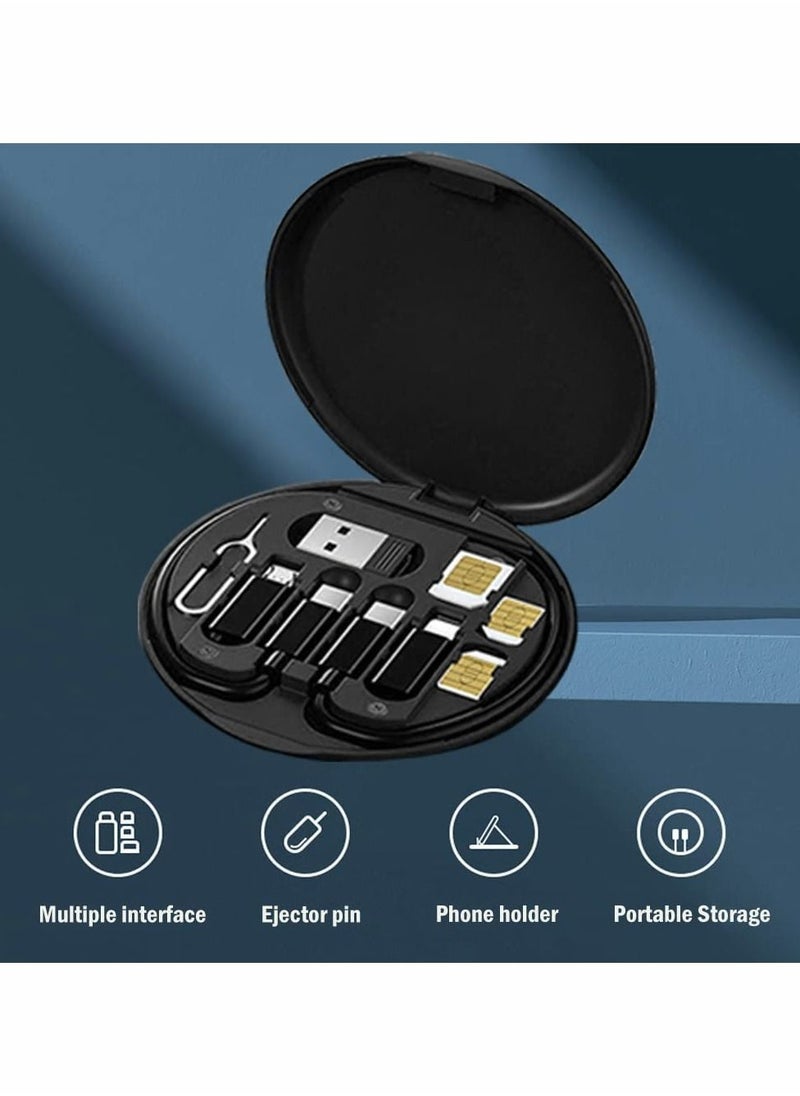 Y&D - USB Cable Conversion Storage Box,Multi-type Charging Converter, Micro DataTransfer Tool Contains SIM Card Slot Tray Eject Pin,also used as a Phone Holder (Black) - Image 1