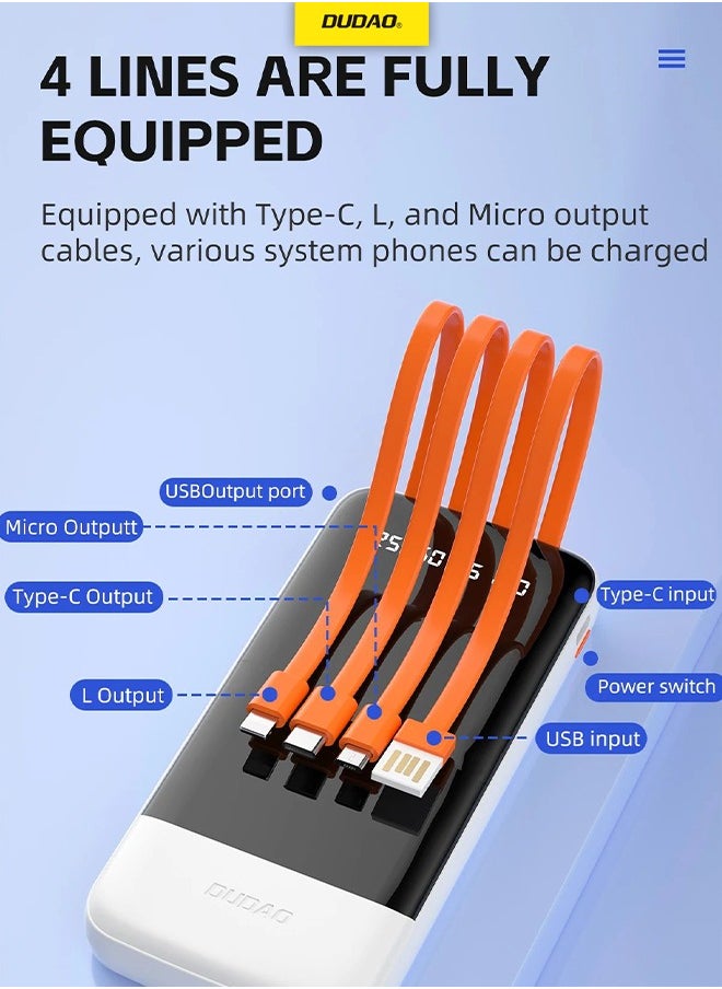 DUDAO - 10000 mAh Power Bank, Built-In 4 Hidden Cable (USB, Lightning, MICRO, TYPE-C), Cable Detachable Design, with LED Digital Display - Image 1