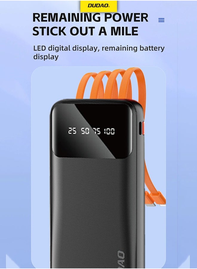 DUDAO - 10000 mAh Power Bank, Built-In 4 Hidden Cable (USB, Lightning, MICRO, TYPE-C), Cable Detachable Design, with LED Digital Display - Image 1