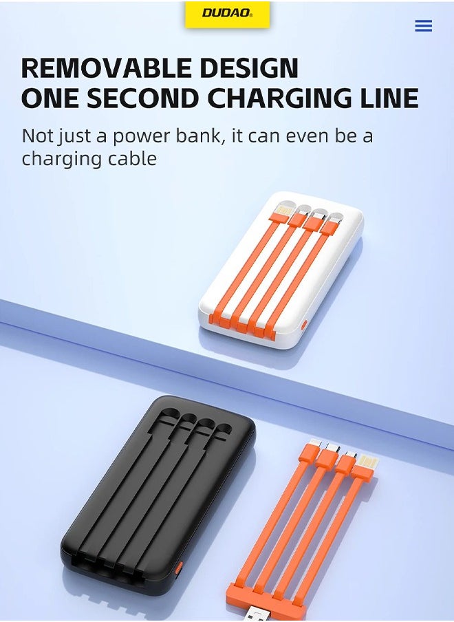 DUDAO - 10000 mAh Power Bank, Built-In 4 Hidden Cable (USB, Lightning, MICRO, TYPE-C), Cable Detachable Design, with LED Digital Display - Image 1