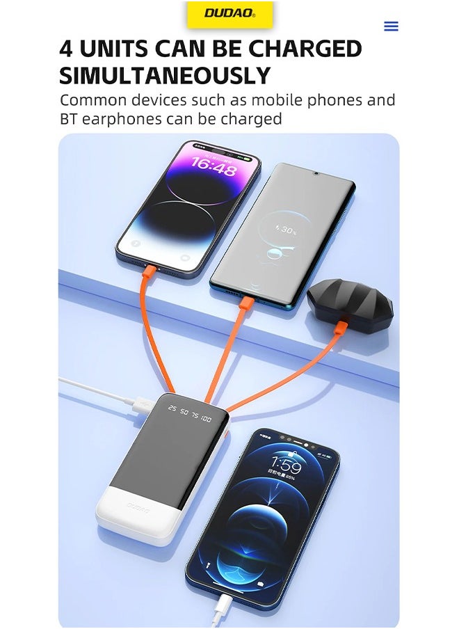 DUDAO - 10000 mAh Power Bank, Built-In 4 Hidden Cable (USB, Lightning, MICRO, TYPE-C), Cable Detachable Design, with LED Digital Display - Image 1