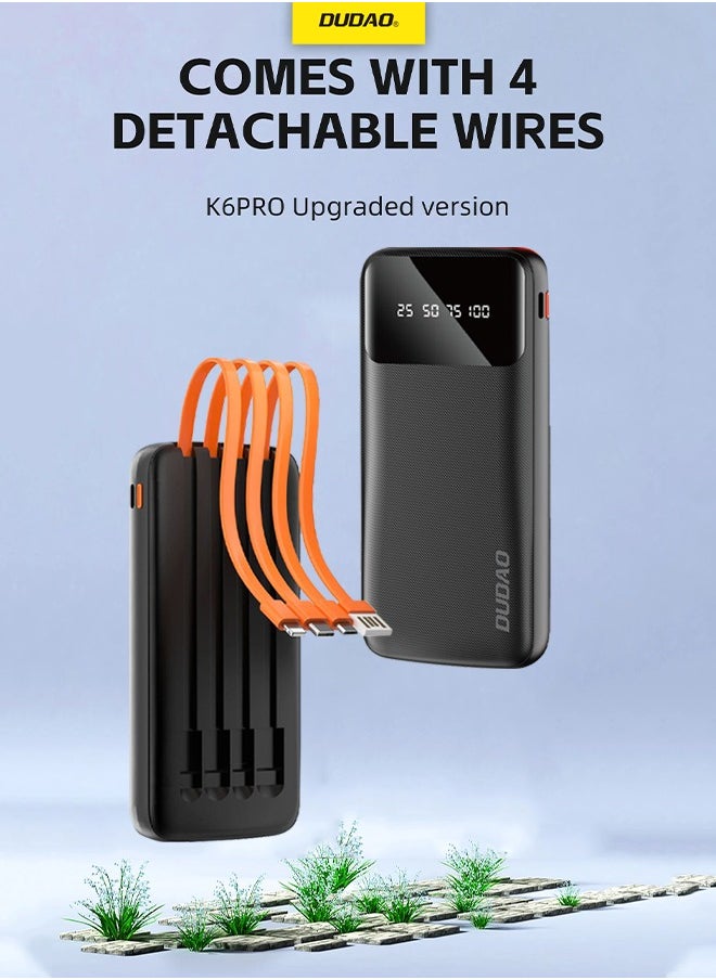 DUDAO - 10000 mAh Power Bank, Built-In 4 Hidden Cable (USB, Lightning, MICRO, TYPE-C), Cable Detachable Design, with LED Digital Display - Image 1