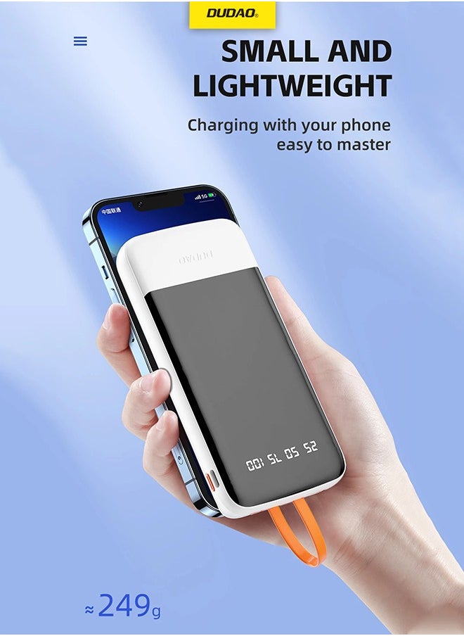 DUDAO - 10000 mAh Power Bank, Built-In 4 Hidden Cable (USB, Lightning, MICRO, TYPE-C), Cable Detachable Design, with LED Digital Display - Image 1