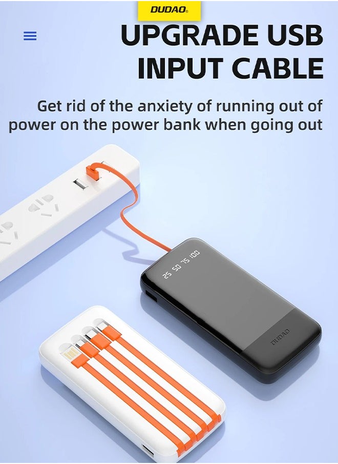 DUDAO - 10000 mAh Power Bank, Built-In 4 Hidden Cable (USB, Lightning, MICRO, TYPE-C), Cable Detachable Design, with LED Digital Display - Image 1