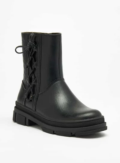 لي كوبر Girls' Logo Detail Boots with Side Lace