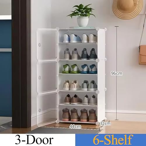 Zemic 𝟔 𝐒𝐡𝐞𝐥𝐟 Shoe Rack Plastic & 𝐏𝐥𝐚𝐬𝐭𝐢𝐜 𝐒𝐡𝐨𝐞 𝐑𝐚𝐜𝐤 𝐟𝐨𝐫 𝐇𝐨𝐦𝐞 Storage Plastic Organizer with Door for Entryway, Chappal Slipper Sandals Stand【White, 6-Shelf-3-Door】 - Image 2