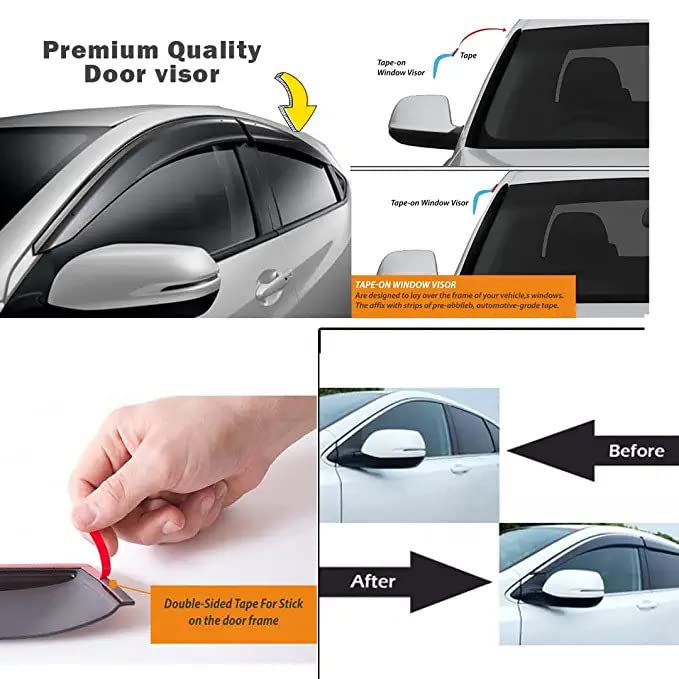 ROYALTECH Premium Non-Breakable Car Window Door Visor/Rain Guard/Wind Deflector Compatible for (MG Astor All Models) - Image 4