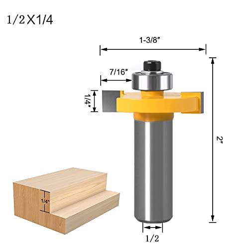 WSOOX 1/2 Inch Shank Rabbet Router Bit Set, 3 Pieces Rabbeting Router Bit with 6 Bearings Set (1/8", 1/4", 5/16", 3/8", 7/16", 1/2" Bearings) (1/2 Inch) - Image 2