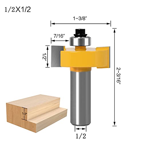 WSOOX 1/2 Inch Shank Rabbet Router Bit Set, 3 Pieces Rabbeting Router Bit with 6 Bearings Set (1/8", 1/4", 5/16", 3/8", 7/16", 1/2" Bearings) (1/2 Inch) - Image 4