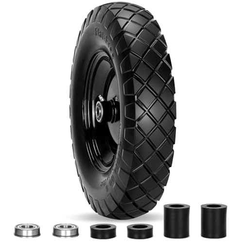 Pontuss Upgraded 16" Flat Free Wheelbarrow Wheels and Tires, 4.80/4.00-8 Solid Wheelbarrow Tires with 5/8"&3/4" Bearings,14"-16" Universal Fit Wheelbarrow Wheels for Wheelbarrows/Garden Trailer - Image 1