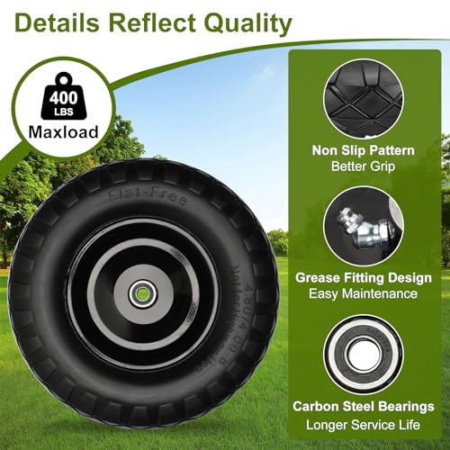Pontuss Upgraded 16" Flat Free Wheelbarrow Wheels and Tires, 4.80/4.00-8 Solid Wheelbarrow Tires with 5/8"&3/4" Bearings,14"-16" Universal Fit Wheelbarrow Wheels for Wheelbarrows/Garden Trailer - Image 4