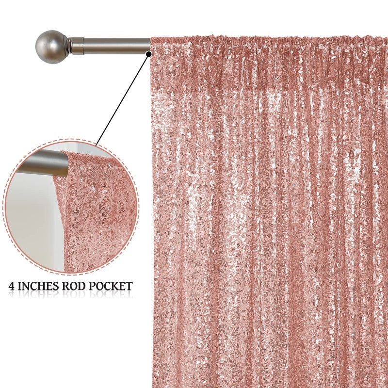 Sugargirl Rose Gold Sequin Backdrop Curtain 2 Panels 2FTx8FT Glitter Rose Gold Background Drapes Sparkle Photography Backdrop for Party Wedding Birthday Wall Decoration - Image 5