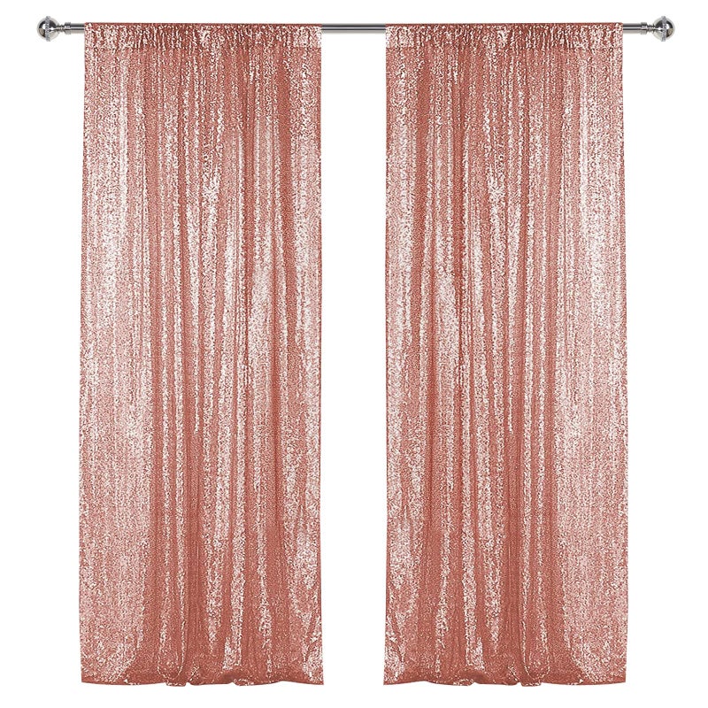 Sugargirl Rose Gold Sequin Backdrop Curtain 2 Panels 2FTx8FT Glitter Rose Gold Background Drapes Sparkle Photography Backdrop for Party Wedding Birthday Wall Decoration - Image 1