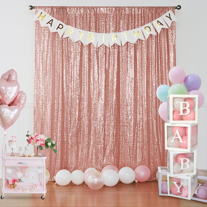 Sugargirl Rose Gold Sequin Backdrop Curtain 2 Panels 2FTx8FT Glitter Rose Gold Background Drapes Sparkle Photography Backdrop for Party Wedding Birthday Wall Decoration - Image 2