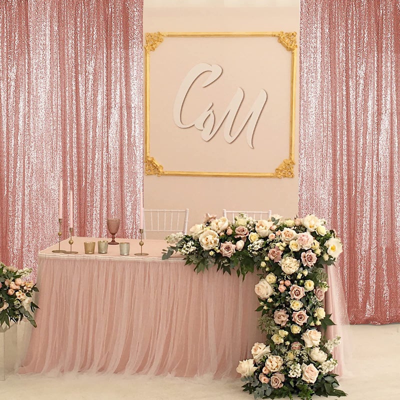 Sugargirl Rose Gold Sequin Backdrop Curtain 2 Panels 2FTx8FT Glitter Rose Gold Background Drapes Sparkle Photography Backdrop for Party Wedding Birthday Wall Decoration - Image 3