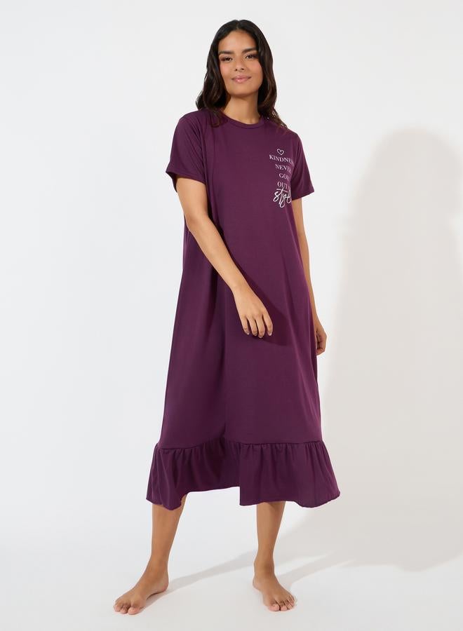 Styli Kindness Slogan Ruffle Hem Sleep T-Shirt Dress - Image 1