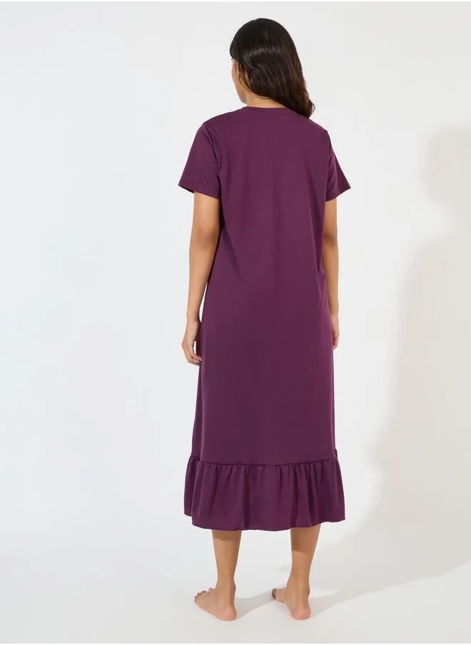 Styli Kindness Slogan Ruffle Hem Sleep T-Shirt Dress
