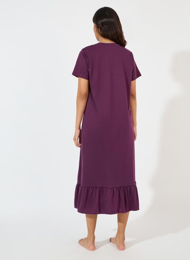 Styli Kindness Slogan Ruffle Hem Sleep T-Shirt Dress - Image 4