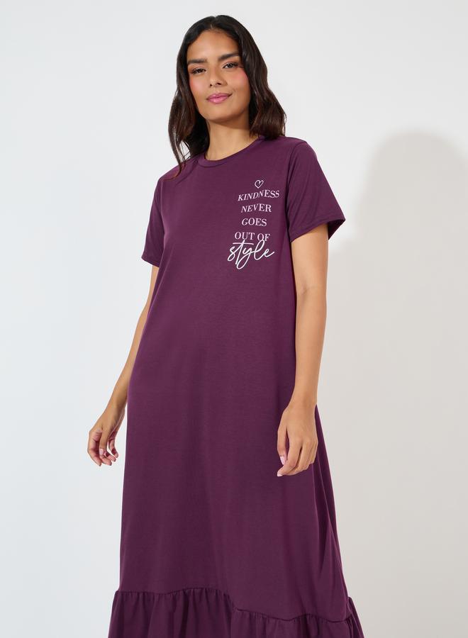 Styli Kindness Slogan Ruffle Hem Sleep T-Shirt Dress - Image 2