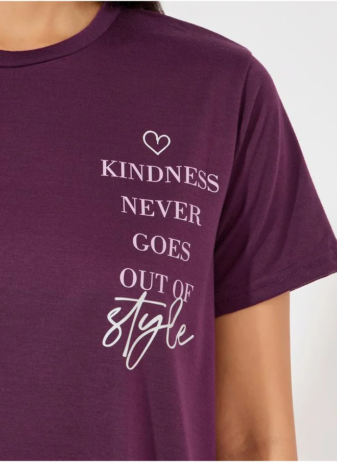 Styli Kindness Slogan Ruffle Hem Sleep T-Shirt Dress