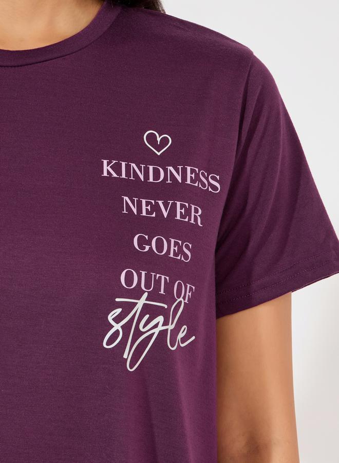 Styli Kindness Slogan Ruffle Hem Sleep T-Shirt Dress - Image 3