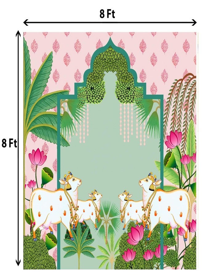 DHARA CREATION Pichwai Backdrop Cloth for Decoration (8x10ft) Polyester Fabric with Curtain Rod Slot -Backdrop Cloth for Decoration Pooja - Image 2
