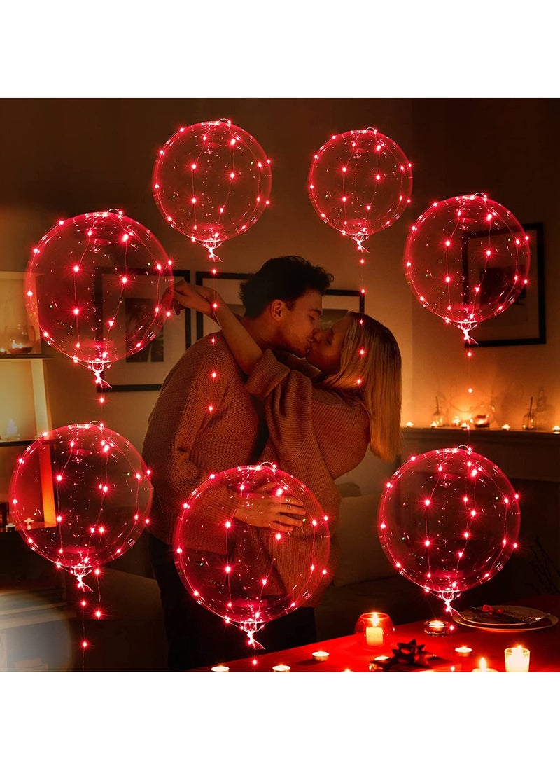SOLARAE Red LED Light Up BoBo Balloons, Transparent Helium Glowing Balloons with Red LED String Lights, 20" Balloon Decorations for Party Birthday Wedding Festive Red,7 Balloons and 7 String Lights - Image 3