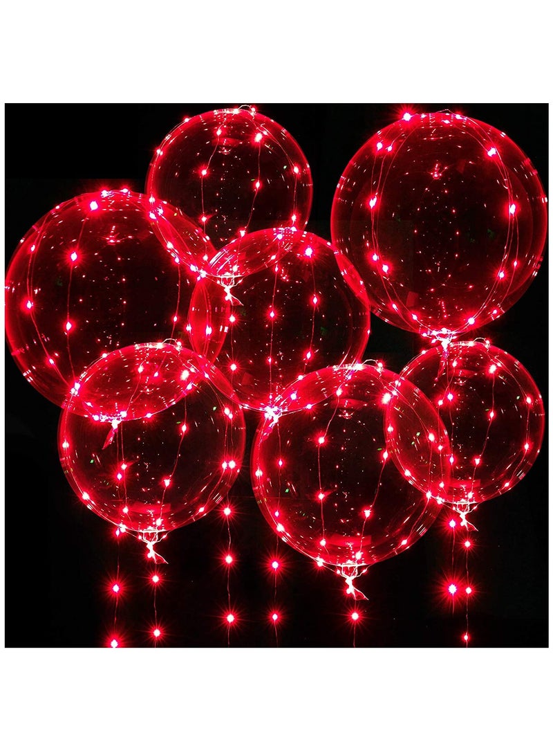 SOLARAE Red LED Light Up BoBo Balloons, Transparent Helium Glowing Balloons with Red LED String Lights, 20" Balloon Decorations for Party Birthday Wedding Festive Red,7 Balloons and 7 String Lights - Image 1