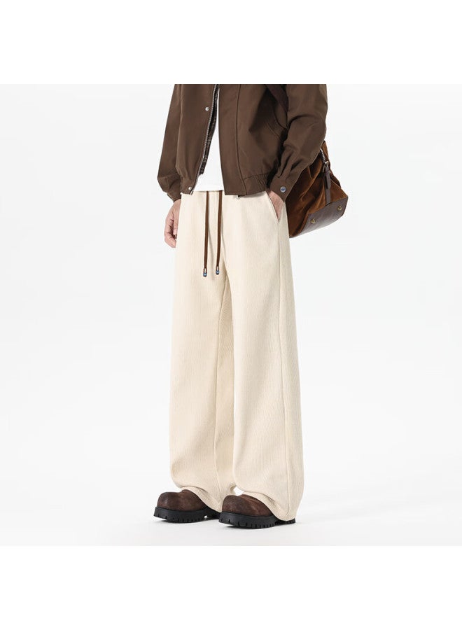 Homlean American Heavyweight Casual Fleece-lined Sweatpants Men Autumn Winter Loose Draped Wide-leg Pants Hb10 Apricot L - Image 5