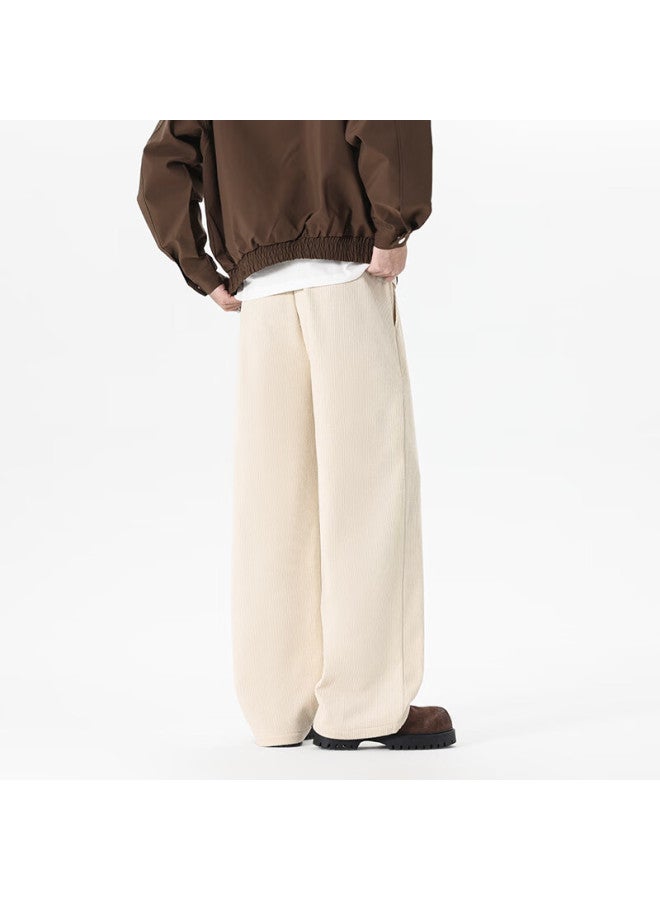 Homlean American Heavyweight Casual Fleece-lined Sweatpants Men Autumn Winter Loose Draped Wide-leg Pants Hb10 Apricot L - Image 2