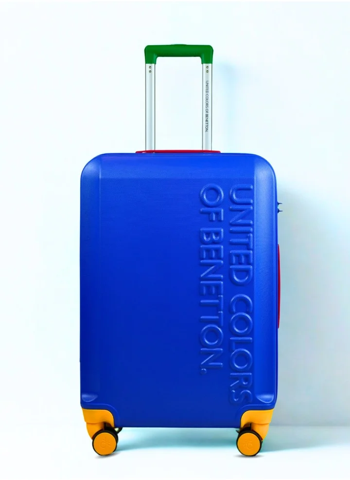 UNITED COLORS OF BENETTON BNTA-203X 24 Inch- Checked Luggage with TSA Lock| Material- Acrylonitrile Butadiene Styrene| Adjustable Trolley Handle | Smooth Dual Wheels 360degree rotate| BLUE