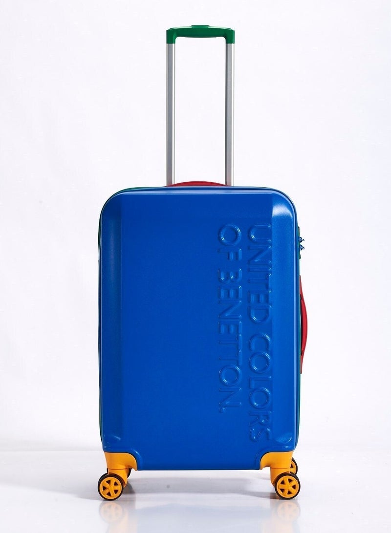 UNITED COLORS OF BENETTON BNTA-203X 24 Inch- Checked Luggage with TSA Lock| Material- Acrylonitrile Butadiene Styrene| Adjustable Trolley Handle | Smooth Dual Wheels 360degree rotate| BLUE - Image 1