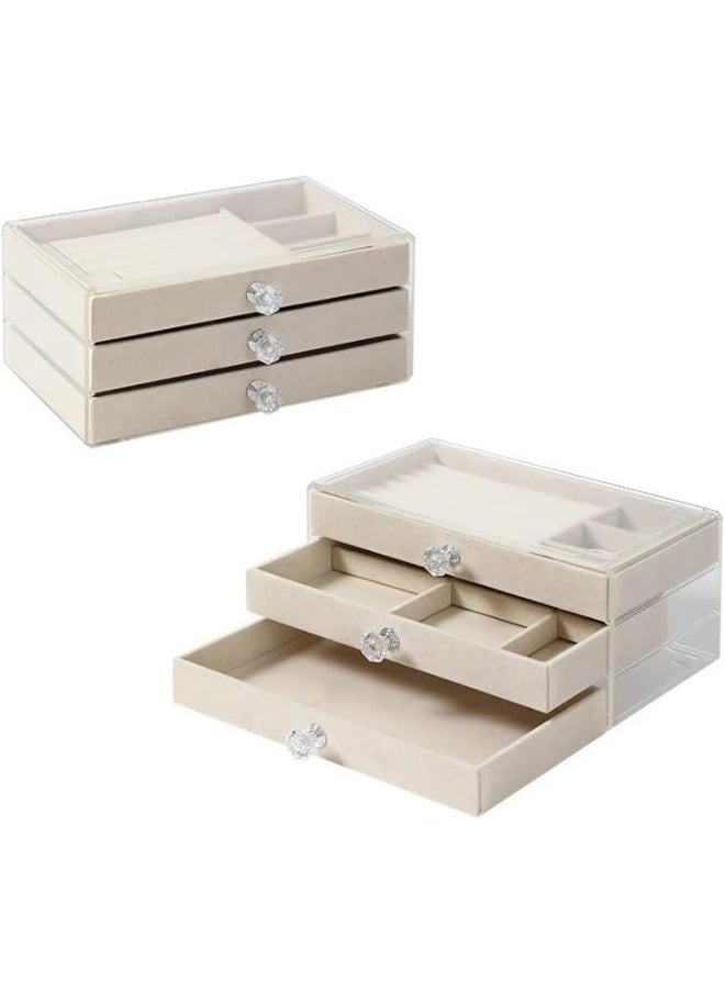 Generic SAFENHAND Velvet Jewelry Organizer with 3 Drawers, Clear Acrylic Jewelry Box for Earrings, Bangles, Bracelets, Necklaces, and Rings  - Image 1