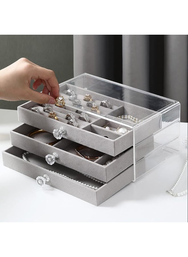 Generic SAFENHAND Velvet Jewelry Organizer with 3 Drawers, Clear Acrylic Jewelry Box for Earrings, Bangles, Bracelets, Necklaces, and Rings  - Image 3