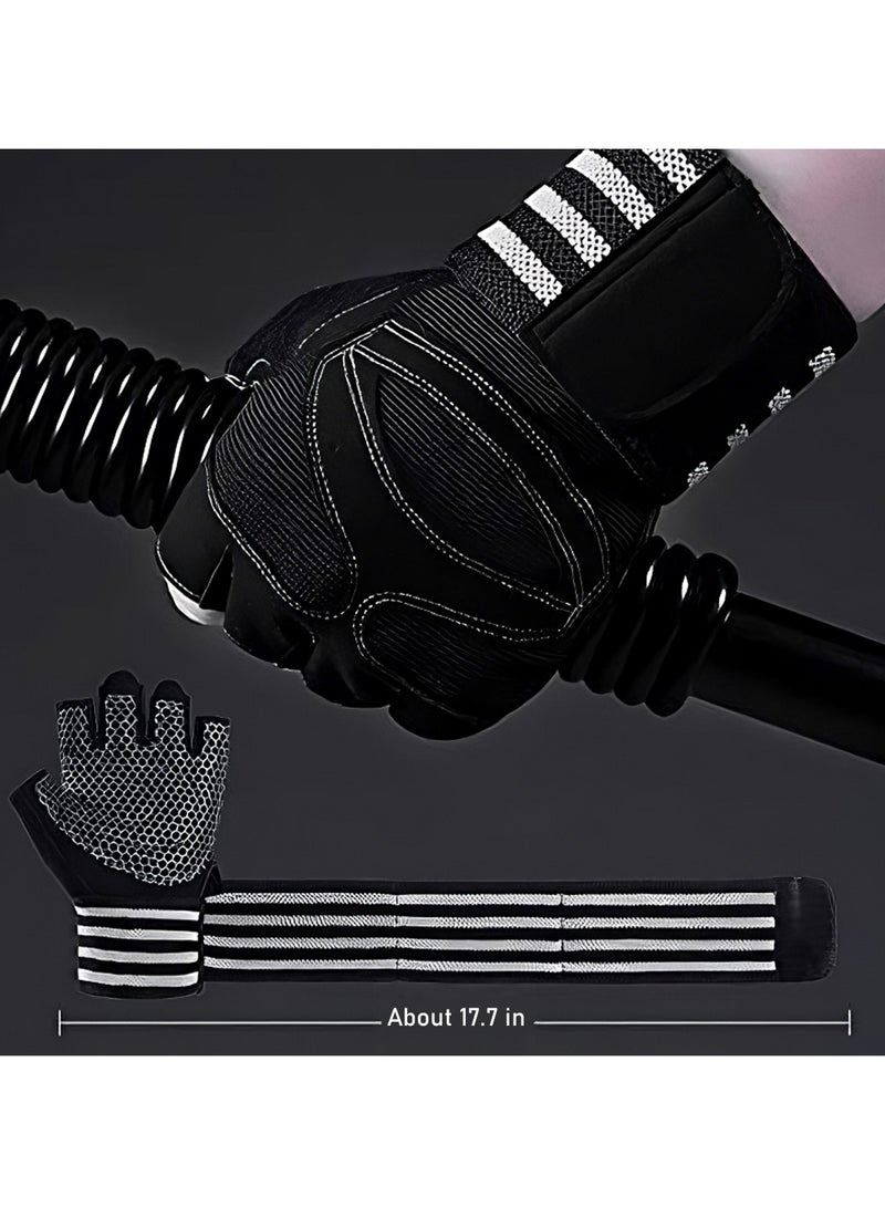 SYOSI قفازات رياضية، قفازات تمرين خفيفة الوزن وجيدة التهوية مع دعم لف المعصم للرجال والنساء، حماية راحة اليد المبطنة بالسيليكون غير القابلة للانزلاق، قفازات تدريب لرفع الأثقال واللياقة البدنية والتعليق والسحب، مقاس كبير - Image 5