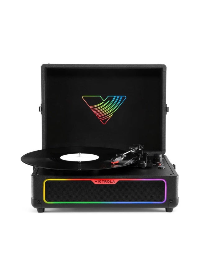 Victrola Journey Glow – Illuminated Suitcase Record Player – 18 RGB Light Effects, Stereo Speakers with Enhanced Bass, Bluetooth Streaming - Black - Image 4