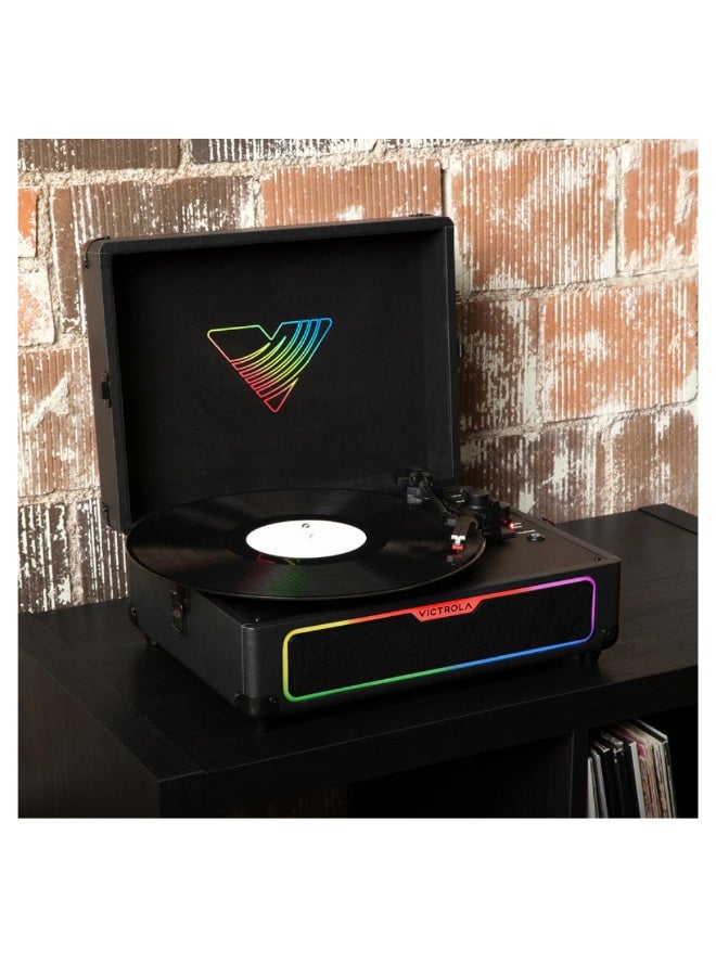 Victrola Journey Glow – Illuminated Suitcase Record Player – 18 RGB Light Effects, Stereo Speakers with Enhanced Bass, Bluetooth Streaming - Black - Image 3