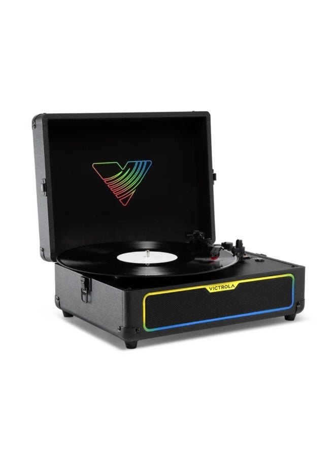 Victrola Journey Glow – Illuminated Suitcase Record Player – 18 RGB Light Effects, Stereo Speakers with Enhanced Bass, Bluetooth Streaming - Black - Image 1