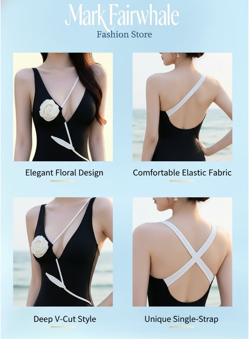 Mark Fairwhale New Fashionable Rose Decorated Deep V One-Piece Swimsuit - Image 2