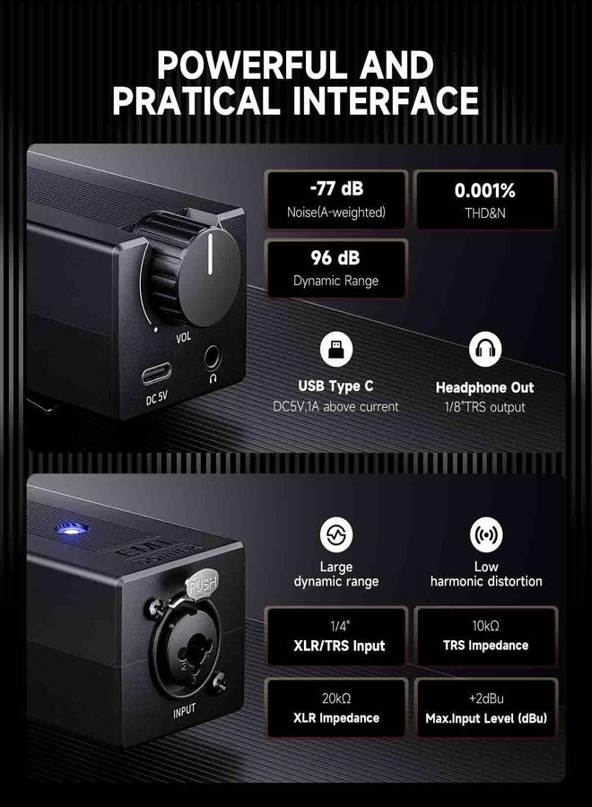 Donner EM1 Portable Analog Headphone Amplifier, Rechargeable in-Ear On-Ear Monitor Amplifier Stereo Headset Earphone Amp, with Volume Control, Audio Booster, XLR, TRS Input, 3.5mm Output Jack, Black - Image 3