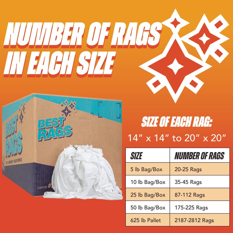 Arkwright, LLC Arkwright Tshirt Bag of Rags - 5 lb Bag - Low Lint, Streak-Free Multipurpose Professional Cotton Cleaning Cloths for Stain, Paint, Wood, and Grease, White - Image 5