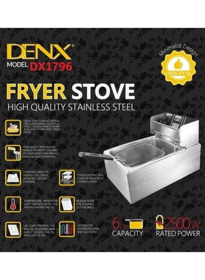 DENX DX1796 Stainless Steel Deep Fryer | 2500W Commercial-Grade | Detachable Tank & Safety Lid | Temperature Indicator Light | Home & Professional Kitchen Fryer for French Fries, Chicken, Shrimp & More - Image 4