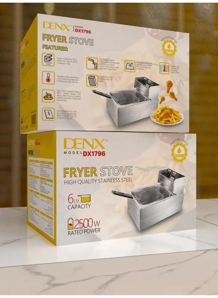 DENX DX1796 Stainless Steel Deep Fryer | 2500W Commercial-Grade | Detachable Tank & Safety Lid | Temperature Indicator Light | Home & Professional Kitchen Fryer for French Fries, Chicken, Shrimp & More - Image 5
