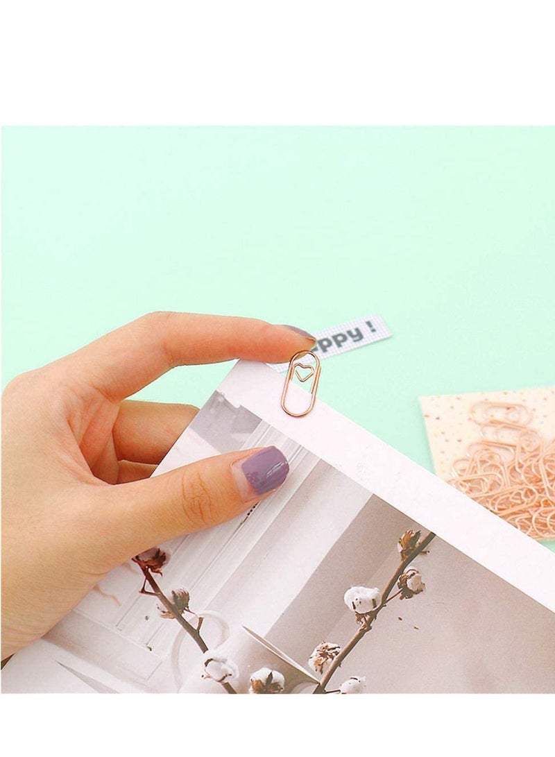 SYOSI 150 Pcs Cute Paper Clips Heart-shaped Wedding Decorative Mini Smooth Steel Wire Heart Shaped Paperclips Bookmark for Office School Student (Rose Gold 2*0.9cm) - Image 3