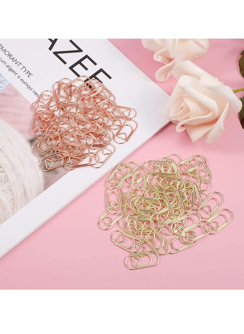 SYOSI 150 Pcs Cute Paper Clips Heart-shaped Wedding Decorative Mini Smooth Steel Wire Heart Shaped Paperclips Bookmark for Office School Student (Rose Gold 2*0.9cm) - Image 2