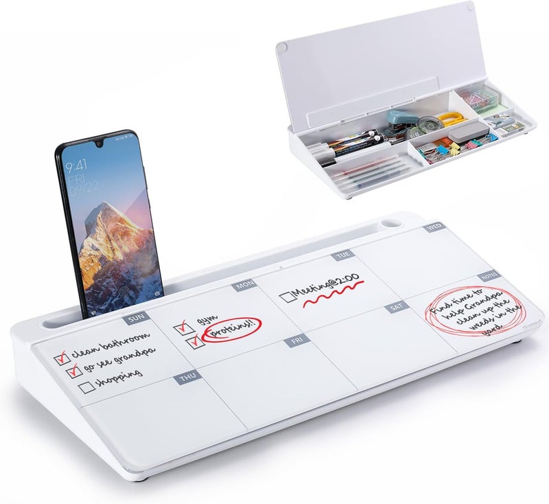 TSJ OFFICE Small Glass Desktop Whiteboard Dry-Erase-Board - Computer Keyboard Stand White Board Surface Pad - Image 1